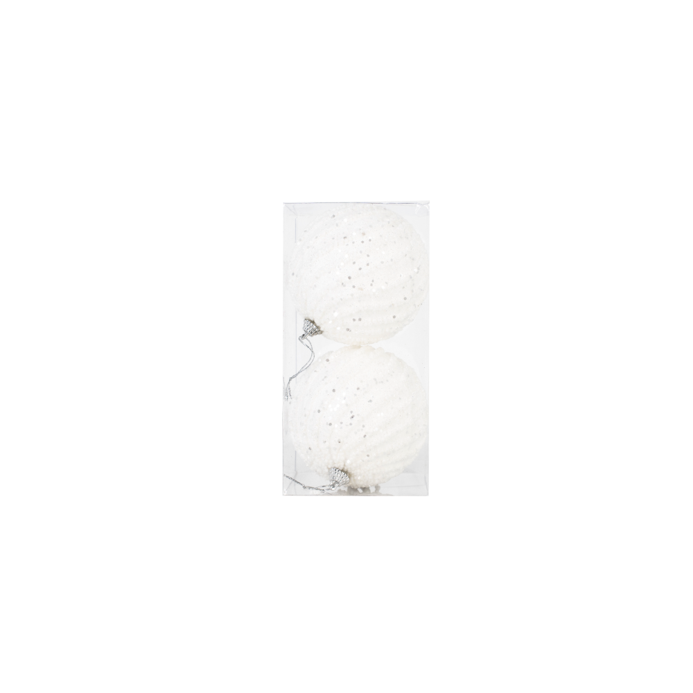 Set 2 globuri decorative de Craciun alb, polistiren, 10 cm Set 2 globuri decorative de Craciun alb, polistiren, 10 cm