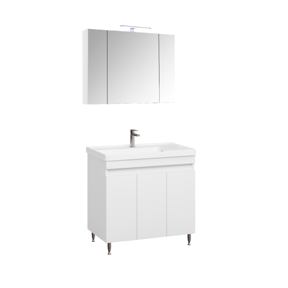 Set mobilier baie Badenmob 286, baza + lavoar + oglinda, alb Set mobilier baie Badenmob 286, baza + lavoar + oglinda, alb