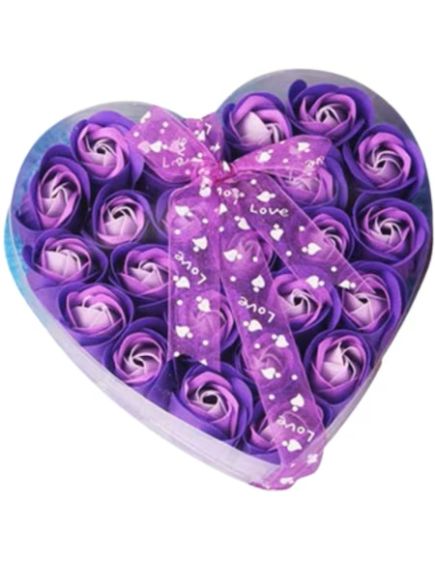 Cutie Flori sapun mov 24 buc , Forma inima, cu fundița 18 x 18 cm Cutie Flori sapun mov 24 buc , Forma inima, cu fundița 18 x 18 cm