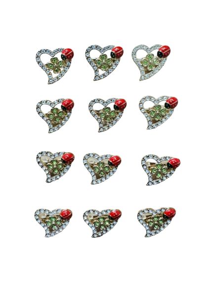 Set En-gros 12 Brose Martisor marime mica, 3.5cm, Inimioara cu Buburuza si Trifoi Set En-gros 12 Brose Martisor marime mica, 3.5cm, Inimioara cu Buburuza si Trifoi