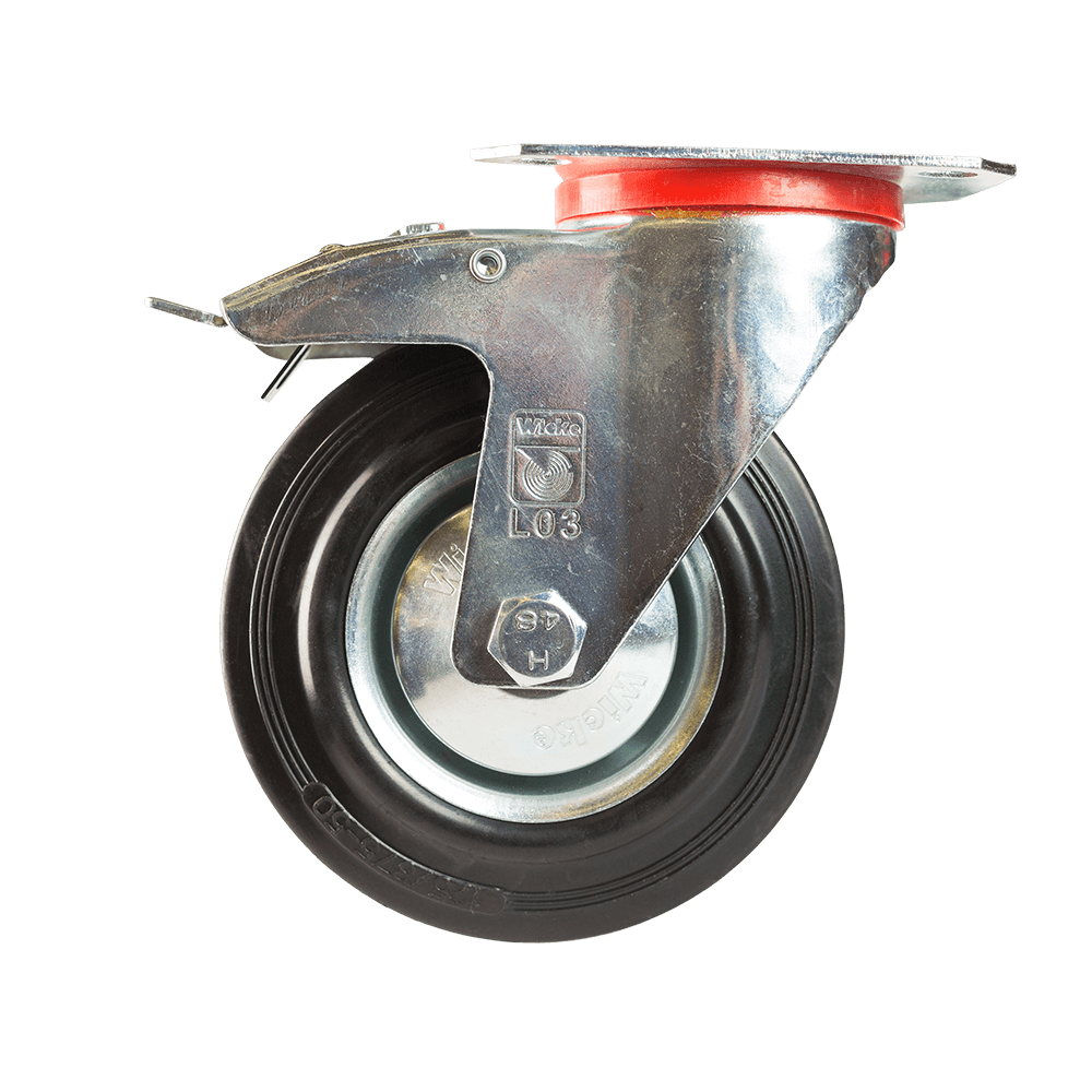 Rola pivotanta cu frana si placa, cauciuc plin negru, 125 x 38 mm, 100 kg Rola pivotanta cu frana si placa, cauciuc plin negru, 125 x 38 mm, 100 kg