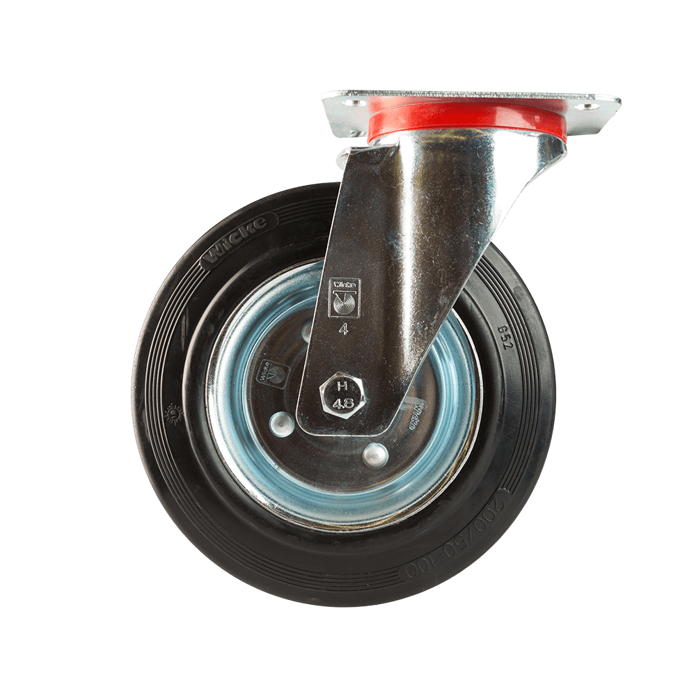 Rola pivotanta cu placa, cauciuc plin negru, 200 x 50 mm, 205 kg Rola pivotanta cu placa, cauciuc plin negru, 200 x 50 mm, 205 kg