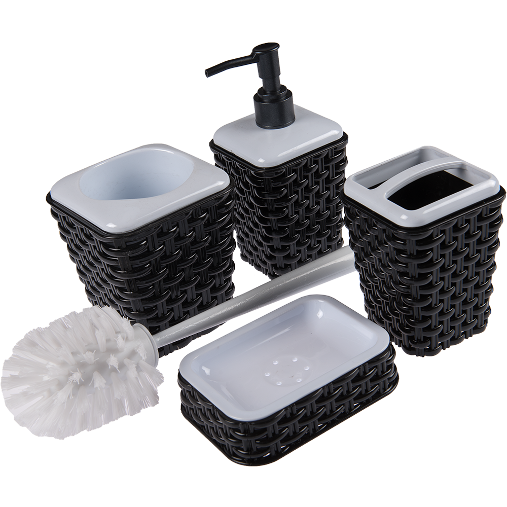 Set 4 accesorii baie Inaplast Violeta Rattan, dozator + suport periuta + savoniera + perie WC Set 4 accesorii baie Inaplast Violeta Rattan, dozator + suport periuta + savoniera + perie WC