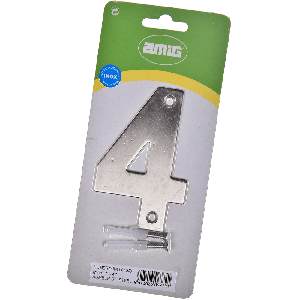 Numar usa/poarta 4 Fischer, inox, prindere suruburi, 10 mm Numar usa/poarta 4 Fischer, inox, prindere suruburi, 10 mm