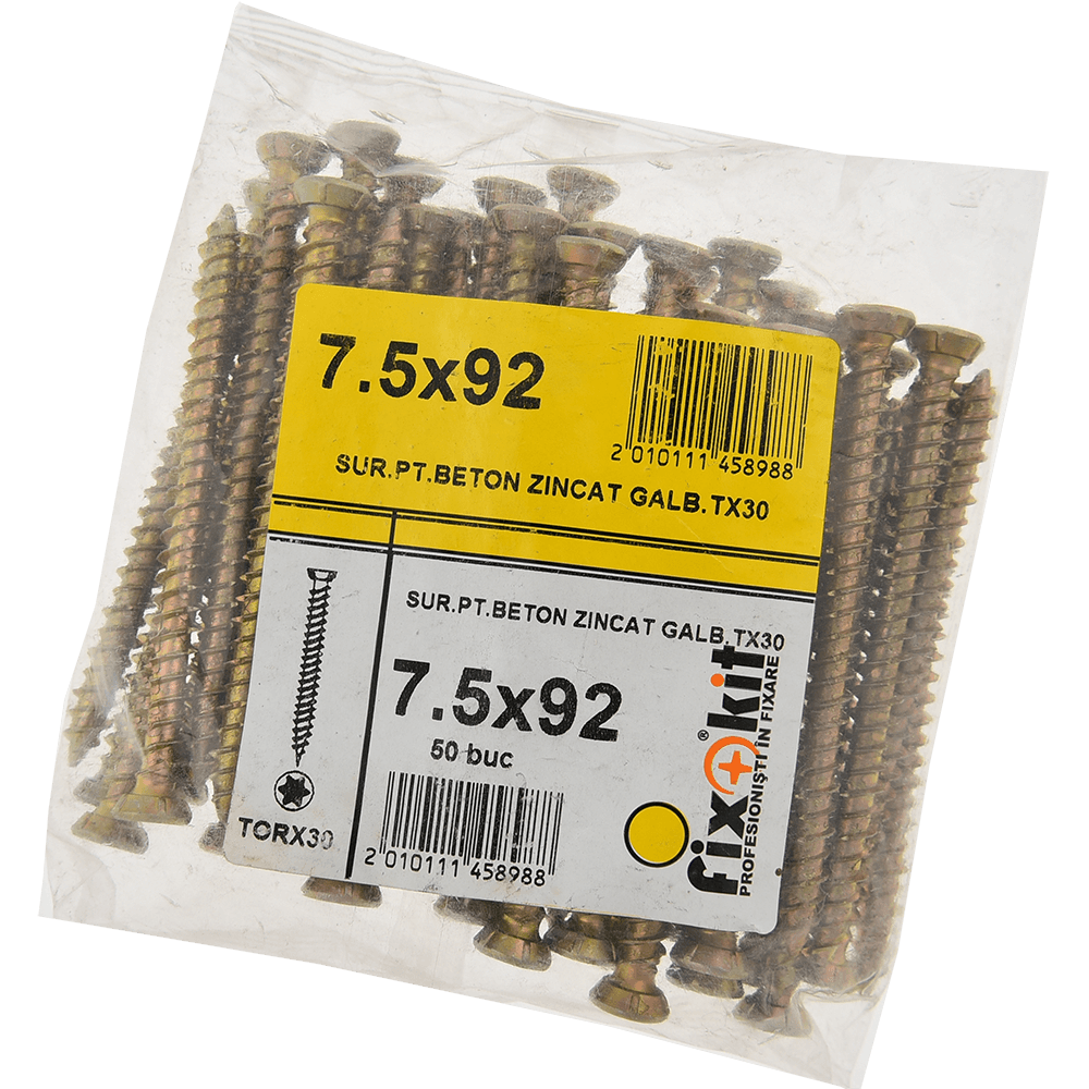 Surub pentru beton TX30, otel zincat galben, 7.5 x 92 mm, 50 buc Surub pentru beton TX30, otel zincat galben, 7.5 x 92 mm, 50 buc