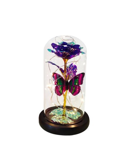 Aranjament floral Engros, Trandafir in cupola cu LED-uri, Mov 11x22 cm Aranjament floral Engros, Trandafir in cupola cu LED-uri, Mov 11x22 cm