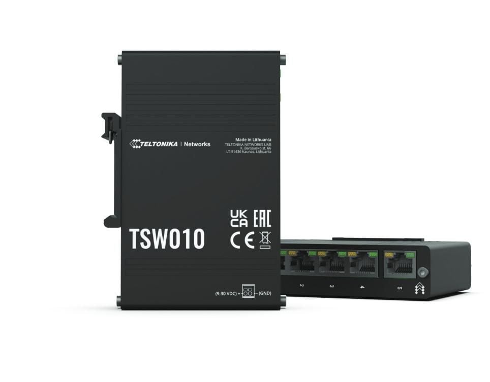 teltonika Teltonika TSW010 DIN Rain Switch 5 x Fast Ethernet (10/100) Power over Ethernet (PoE) Suport Negru (TSW010000000)