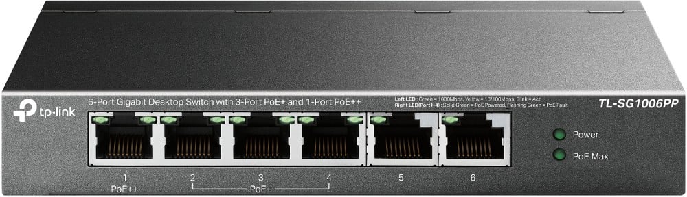 tplink TP-Link TL-SG1006PP 6-Port Gigabit Desktop Switch with 3-Port PoE+ and 1-Port PoE++ (TL-SG1006PP)