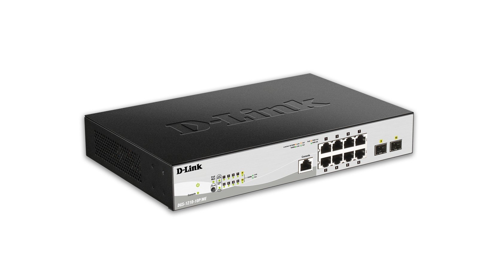 D-Link DGS 1210-10P/ME - Commutateur - Géré - 8 x 10/100/1000 (PoE) + 2 x Gigabit SFP - Montable sur rack - PoE (78 W) (DGS-1210-10P/ME/E)