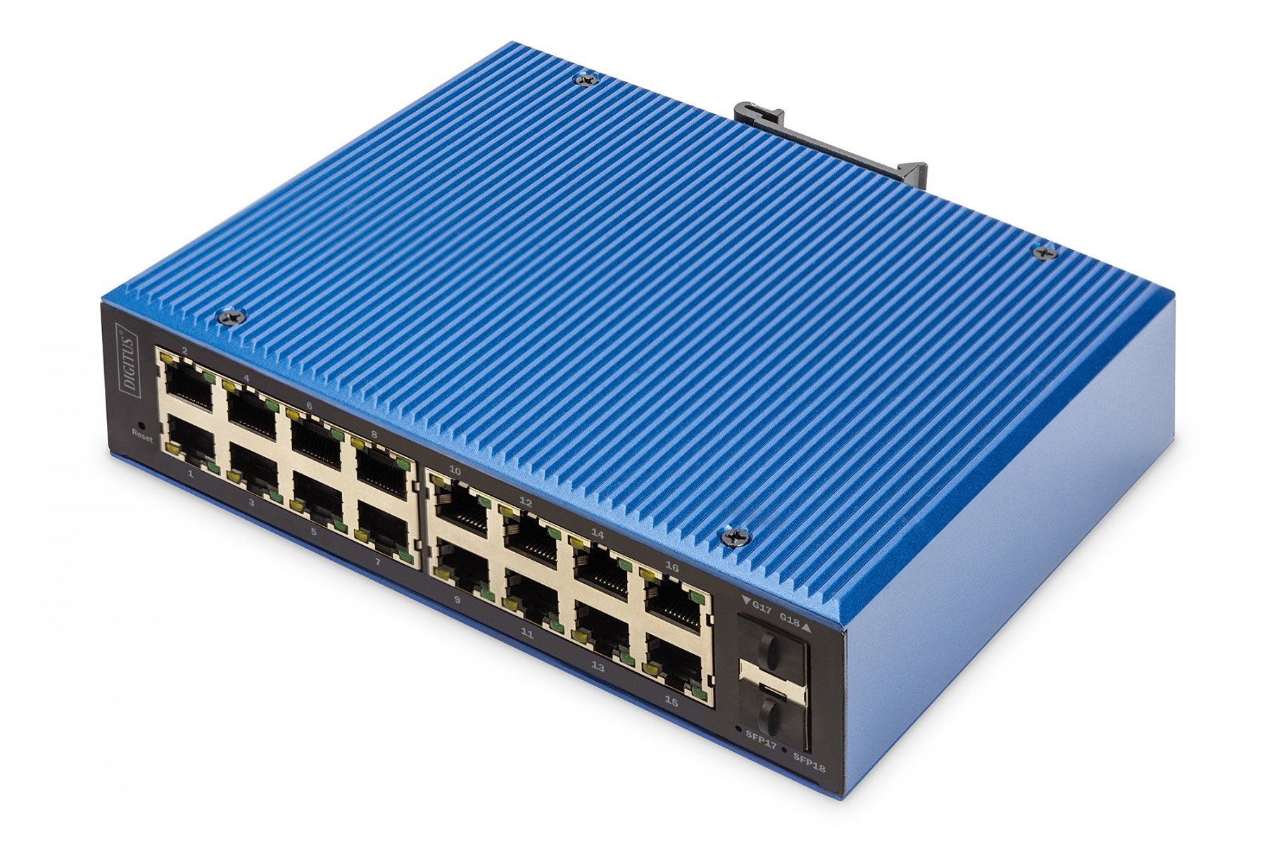 DIGITUS Ind. 16+2-Port Gigabit L2 managed Ethernet POE Swi 16 x GE RJ45 + 2 SFP Port, IEEE802.3at (30W) (DN-651159) DIGITUS Ind. 16+2-Port Gigabit L2 managed Ethernet POE Swi 16 x GE RJ45 + 2 SFP Port, IEEE802.3at (30W) (DN-651159)