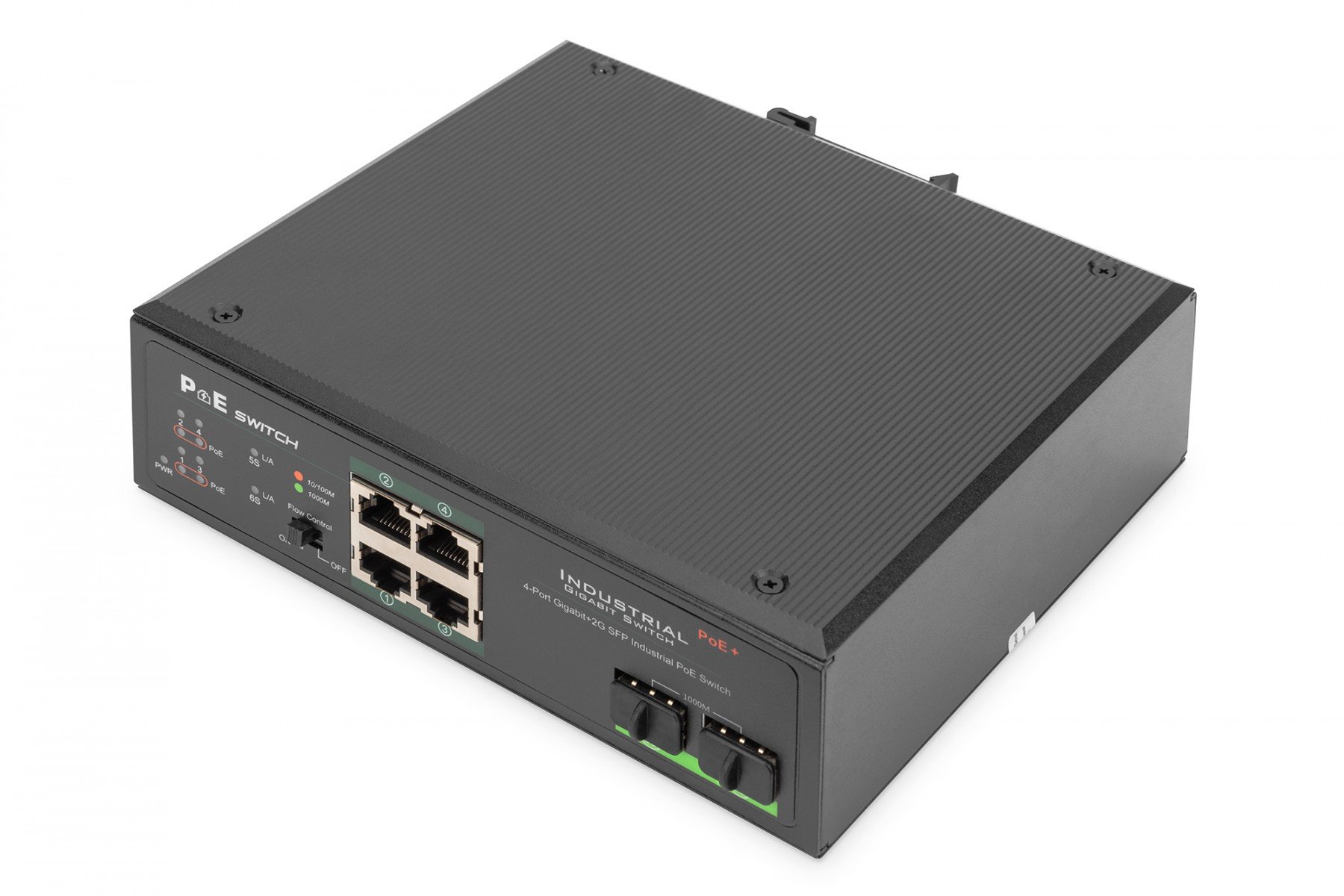 DIGITUS Industrial Gigabit Ethernet PoE+ Switch 4-port PoE + 2-port SFP, 802.3at, DIN rail (DN-651109) DIGITUS Industrial Gigabit Ethernet PoE+ Switch 4-port PoE + 2-port SFP, 802.3at, DIN rail (DN-651109)