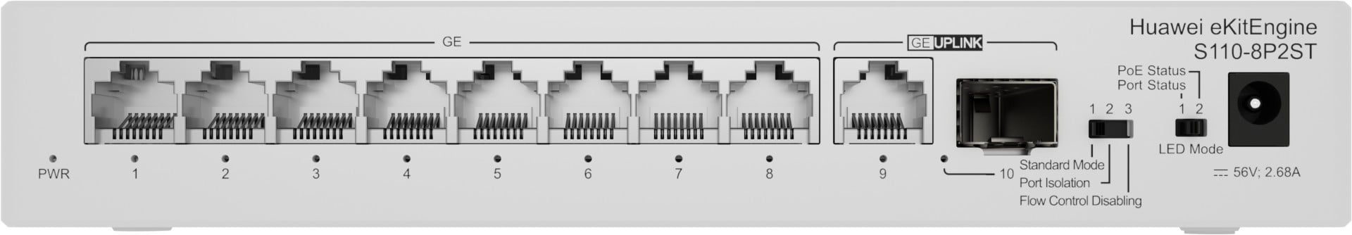 huawei Huawei Switch S110-8P2ST (8*GE ports (124W PoE+), 1*GE SFP port, 1*GE port, AC power, power adapter) (98012269)