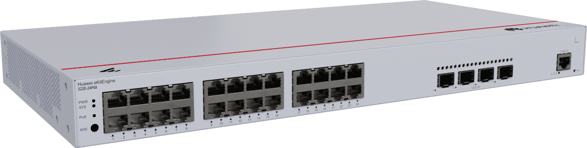 huawei Huawei Switch S220-24P4X (24*GE ports(400W PoE+), 4*10GE SFP+ ports, built-in AC power) (98012376)