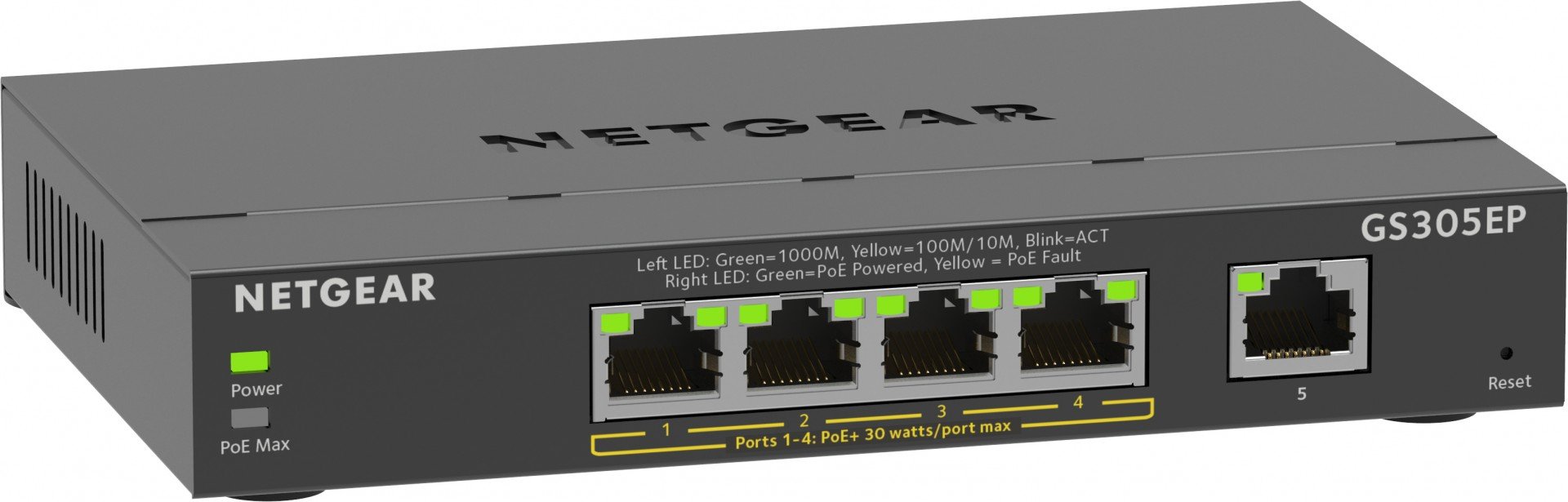 Netgear NETGEAR 5-Port Gigabit Ethernet PoE+ Plus Switch (GS305EP) Gestionate L2/L3 Gigabit Ethernet (10/100/1000) Power over Ethernet (PoE) Suport Negru (GS305EP-100PES) Netgear NETGEAR 5-Port Gigabit Ethernet PoE+ Plus Switch (GS305EP) Gestionate L2/L3 Gigabit Ethernet (10/100/1000) Power over Ethernet (PoE) Suport Negru (GS305EP-100PES)