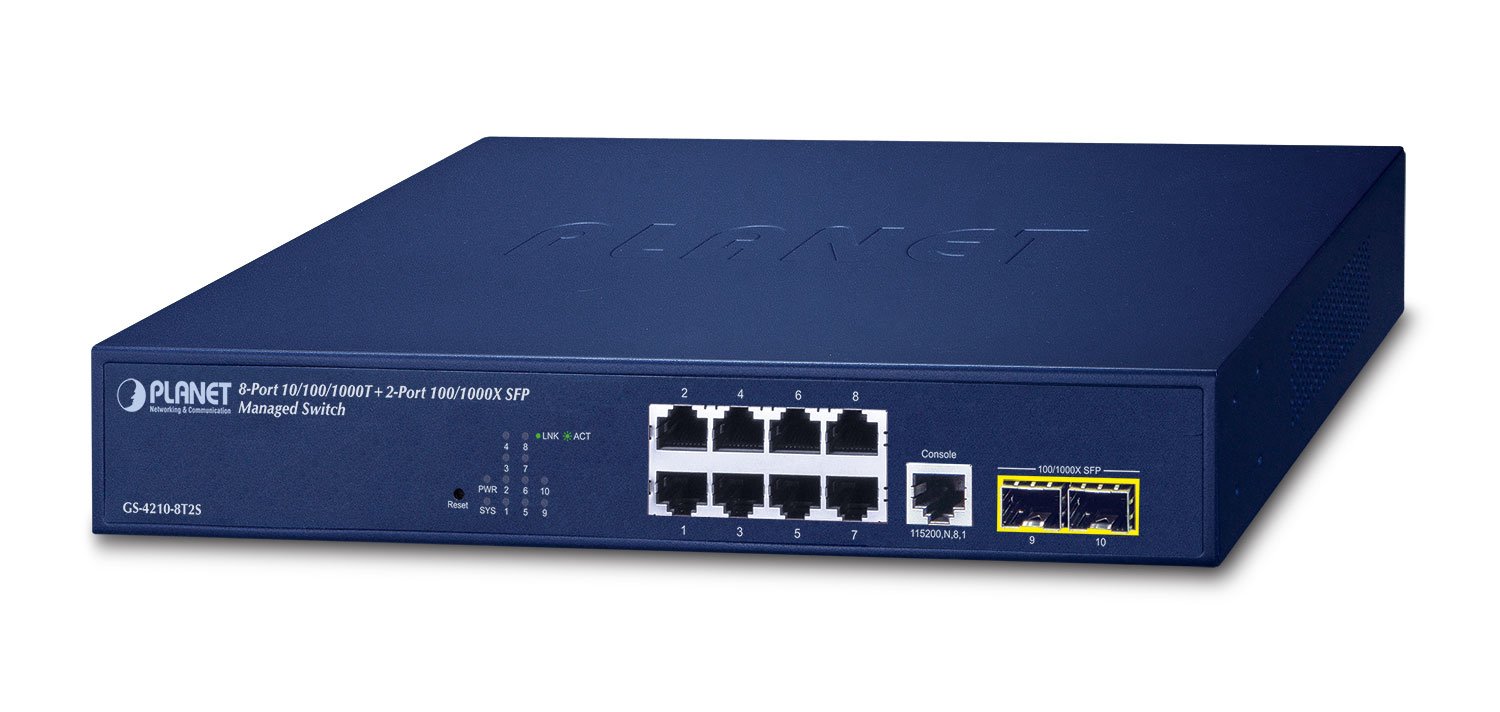 PLANET 10/100/1000T + 2-Port Gestionate L2/L4 Gigabit Ethernet (10/100/1000) 1U Albastru (GS-4210-8T2S)