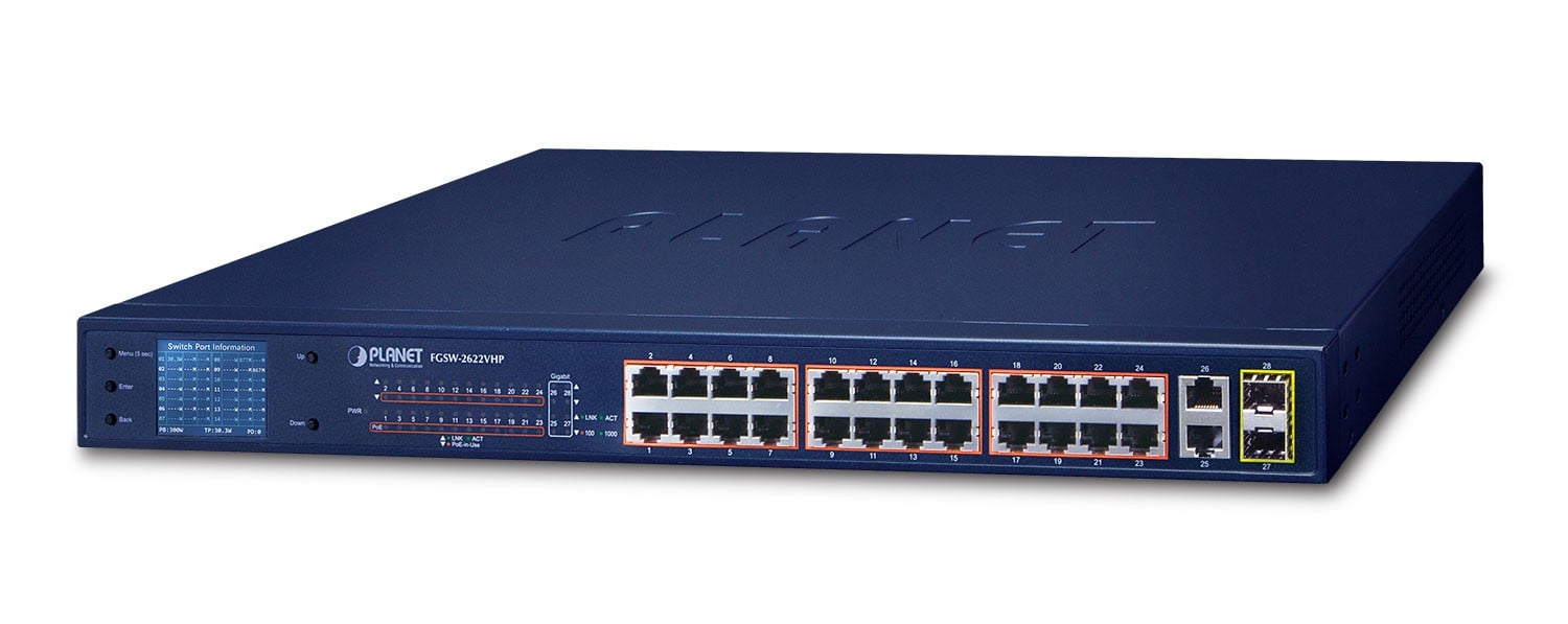 PLANET FGSW-2622VHP switch-uri Fara management L2 Fast Ethernet (10/100) Power over Ethernet (PoE) Suport 1U Albastru (FGSW-2622VHP) PLANET FGSW-2622VHP switch-uri Fara management L2 Fast Ethernet (10/100) Power over Ethernet (PoE) Suport 1U Albastru (FGSW-2622VHP)
