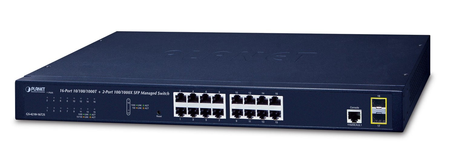 PLANET GS-4210-16T2S switch-uri Gestionate L2/L4 Gigabit Ethernet (10/100/1000) 1U Albastru (GS-4210-16T2S)