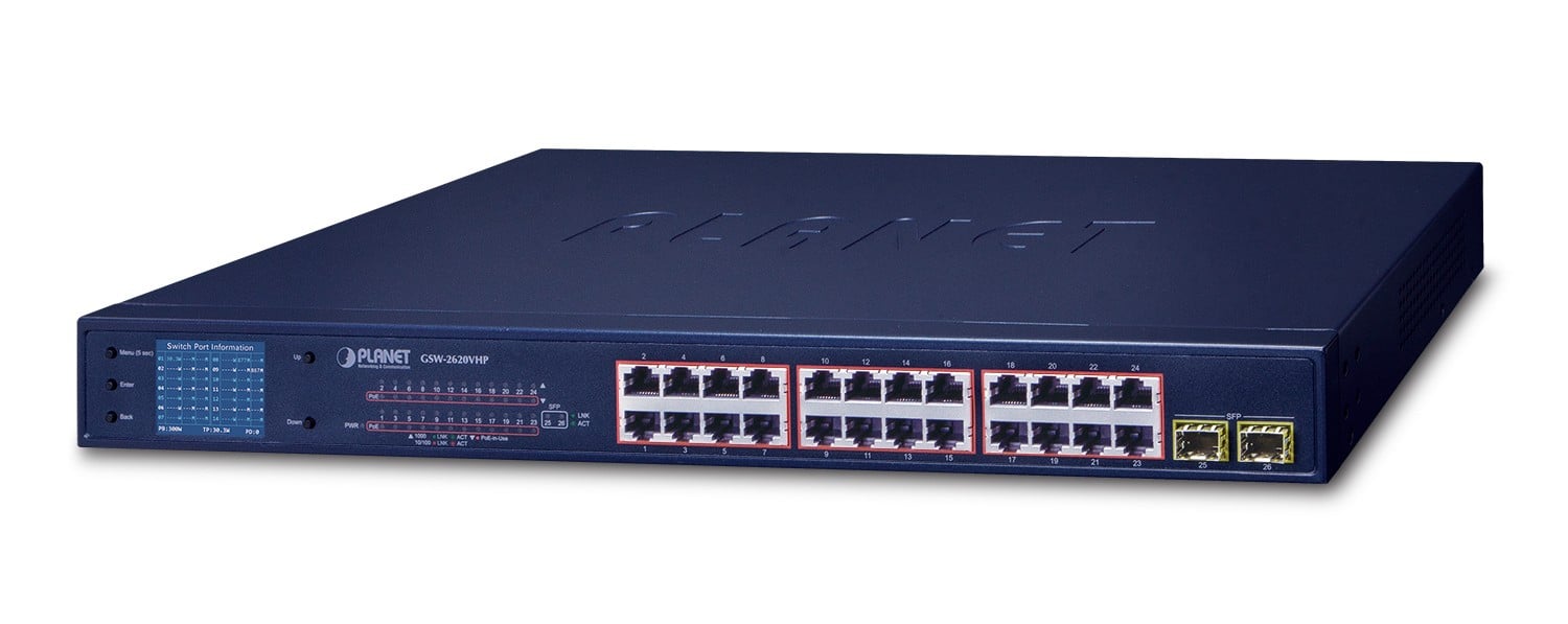PLANET GSW-2620VHP switch-uri Fara management Gigabit Ethernet (10/100/1000) Power over Ethernet (PoE) Suport 1U Albastru (GSW-2620VHP) PLANET GSW-2620VHP switch-uri Fara management Gigabit Ethernet (10/100/1000) Power over Ethernet (PoE) Suport 1U Albastru (GSW-2620VHP)