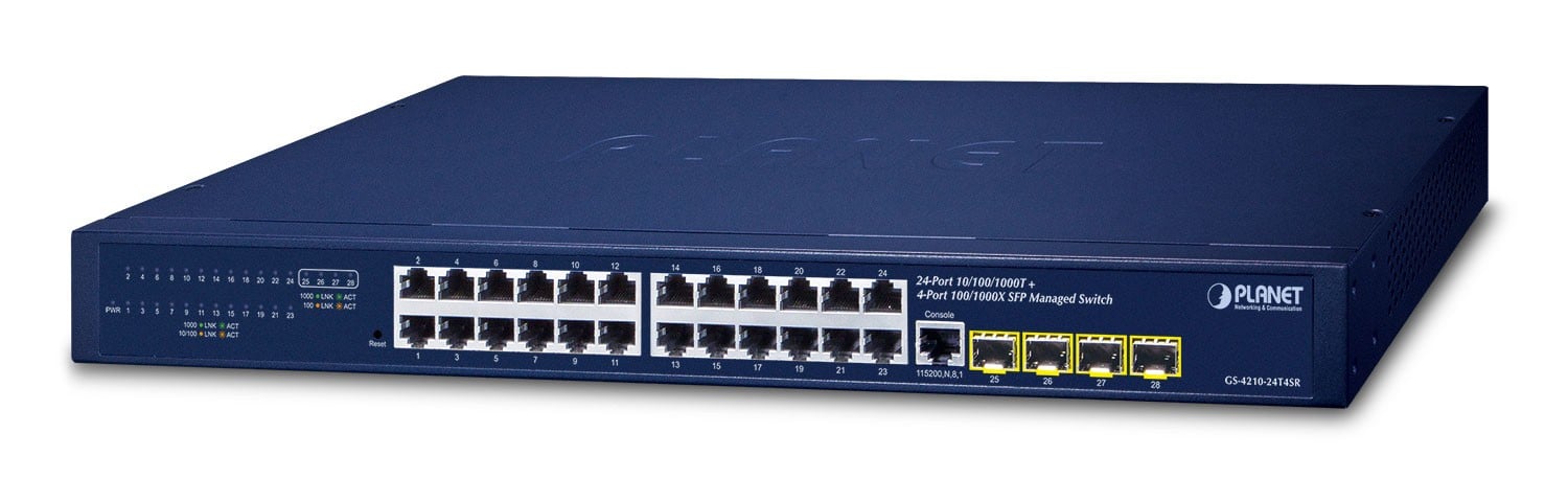 PLANET IPv4/IPv6, 24-Port Gestionate L2/L4 Gigabit Ethernet (10/100/1000) 1U Albastru (GS-4210-24T4SR)