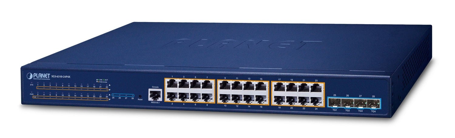 PLANET Layer 3 24-Port 10/100/1000T Gestionate L3 Gigabit Ethernet (10/100/1000) 1U Albastru (SGS-6310-24P4X)