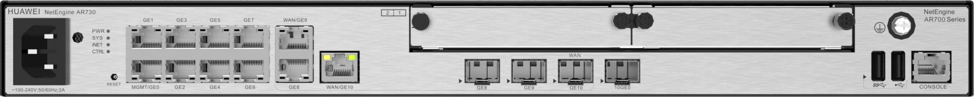 huawei Huawei Router NetEngine AR730, 2*GE combo WAN, 1*10GE(SFP+) WAN, 8*GE LAN, 1*GE combo LAN, 2*USB 2.0, 2*SIC (02354GBM-001)