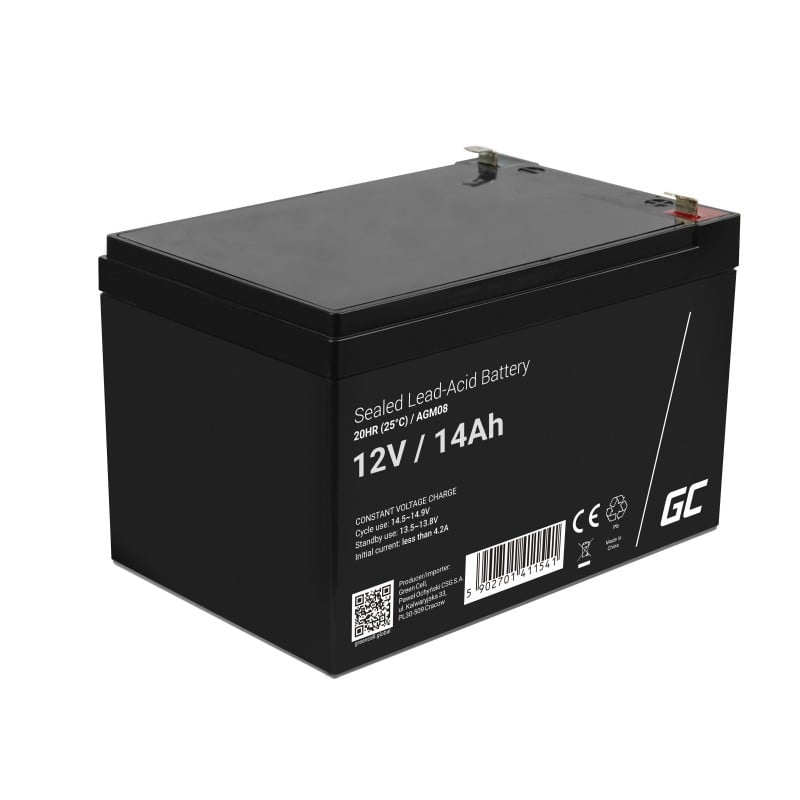 Green Cell AGM VRLA 12V 14Ah maintenance-free battery for the alarm system, cash register, toys (AGM08) Green Cell AGM VRLA 12V 14Ah maintenance-free battery for the alarm system, cash register, toys (AGM08)