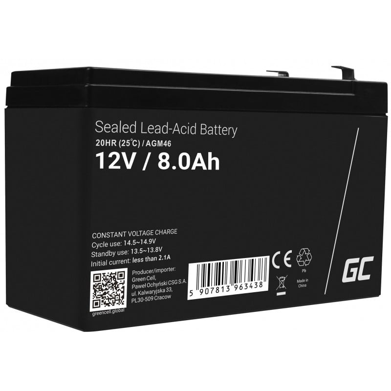 Green Cell AGM VRLA 12V 8Ah maintenance-free battery for the alarm system, cash register, toys (AGM46) Green Cell AGM VRLA 12V 8Ah maintenance-free battery for the alarm system, cash register, toys (AGM46)
