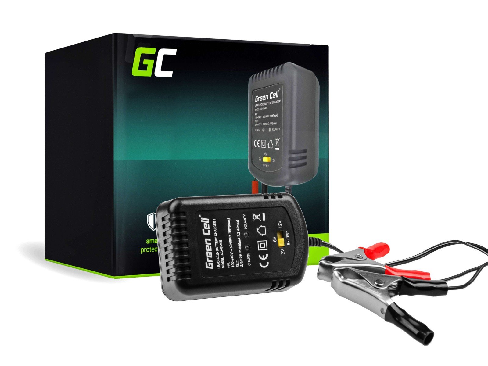 Green Cell Battery charger for AGM, Gel and Lead Acid 2V / 6V / 12V (0.6A) (ACAGM05) Green Cell Battery charger for AGM, Gel and Lead Acid 2V / 6V / 12V (0.6A) (ACAGM05)