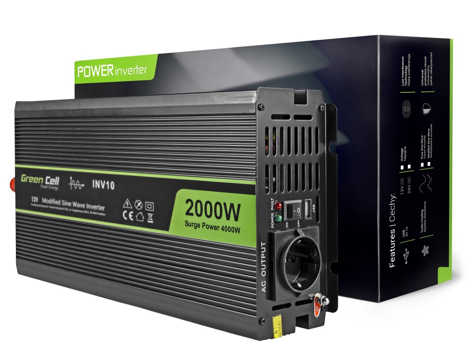 Green Cell INV10 adaptoare și invertoare de curent Auto 2000 W Negru (INV10) Green Cell INV10 adaptoare și invertoare de curent Auto 2000 W Negru (INV10)