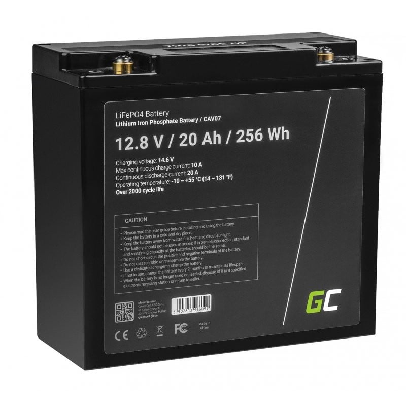 Green Cell LiFePO4 Battery 12V 12.8V 20Ah for photovoltaic system, campers and boats (CAV07) Green Cell LiFePO4 Battery 12V 12.8V 20Ah for photovoltaic system, campers and boats (CAV07)