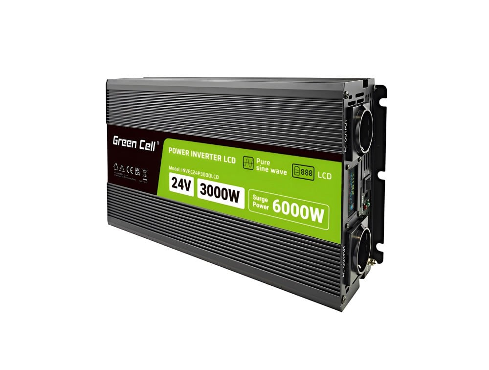 Green Cell PowerInverter LCD 24 V 3000W/60000W vehicle inverter with display - pure sine wave (INVGC24P3000LCD) Green Cell PowerInverter LCD 24 V 3000W/60000W vehicle inverter with display - pure sine wave (INVGC24P3000LCD)