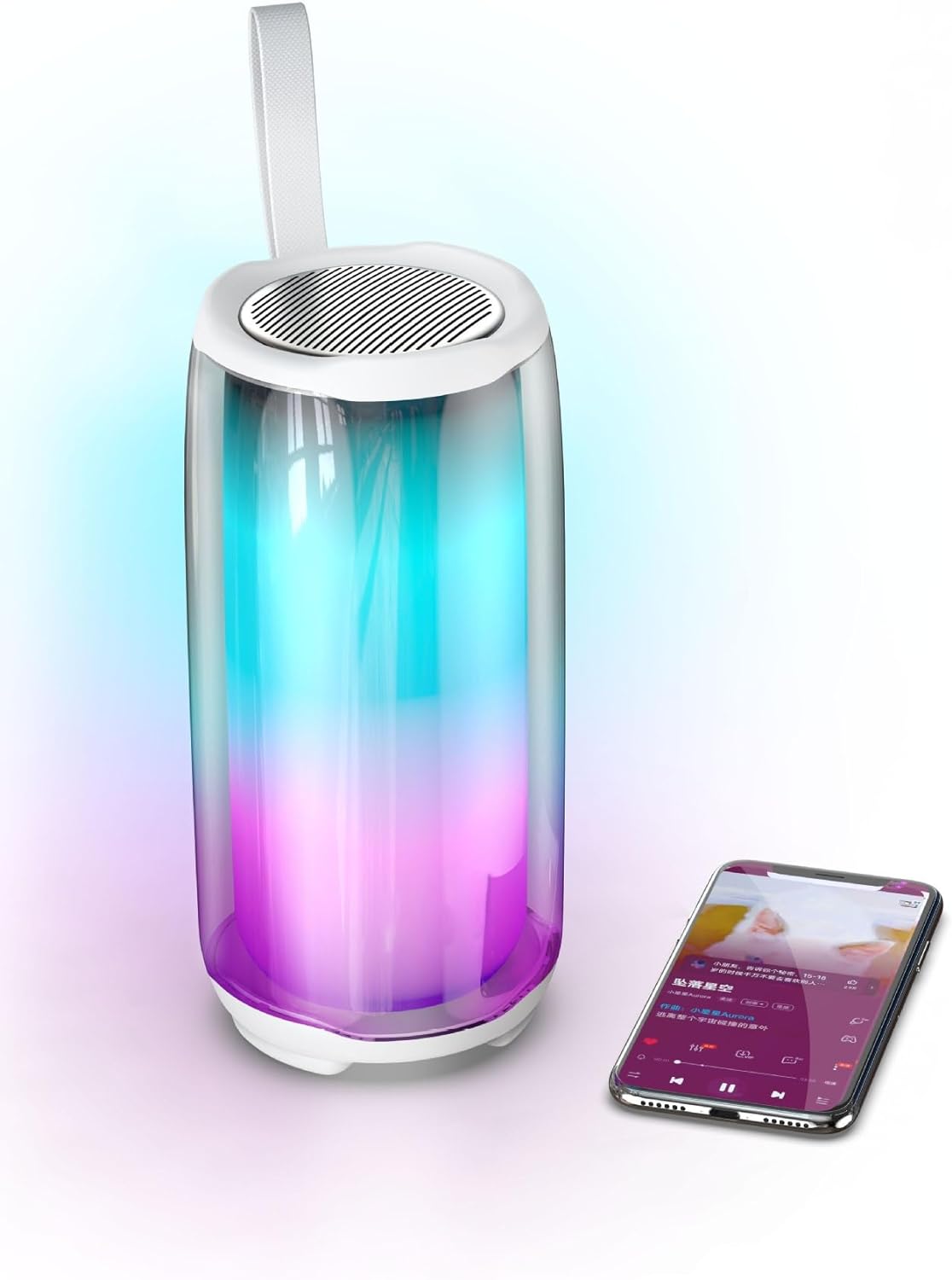 Boxa portabila Wireless Bluetooth, rezistenta la apa IPX7, Subwoofer, sunet Stereo cu lumini LED, alb Boxa portabila Wireless Bluetooth, rezistenta la apa IPX7, Subwoofer, sunet Stereo cu lumini LED, alb