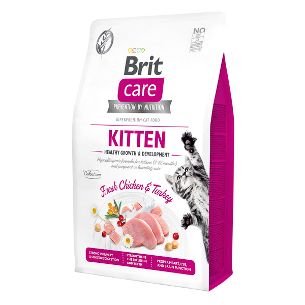 Brit Care Kitten Healthy Growth & Development, Pui și Curcan, hrană uscată fară cereale pisici junior, 2kg Brit Care Kitten Healthy Growth & Development, Pui și Curcan, hrană uscată fară cereale pisici junior, 2kg