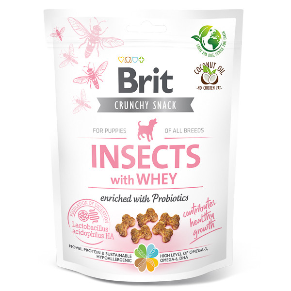 Brit Care Crunchy Cracker, Insecte și Zer cu Probiotice, recompense fară cereale câini junior, 200g Brit Care Crunchy Cracker, Insecte și Zer cu Probiotice, recompense fară cereale câini junior, 200g