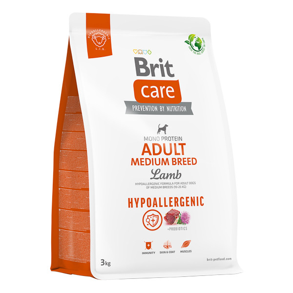 Brit Care Hypoallergenic Adult Medium Breed, M, Miel, hrană uscată monoproteică câini, sistem imunitar & alergii, 3kg Brit Care Hypoallergenic Adult Medium Breed, M, Miel, hrană uscată monoproteică câini, sistem imunitar & alergii, 3kg