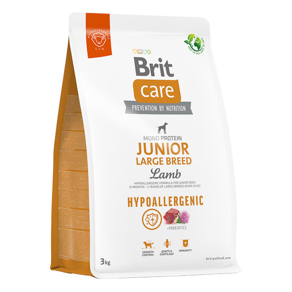 Brit Care Hypoallergenic Junior Large Breed, L-XL, Miel, hrană uscată monoproteică câini junior, sistem imunitar & alergii, 3kg Brit Care Hypoallergenic Junior Large Breed, L-XL, Miel, hrană uscată monoproteică câini junior, sistem imunitar & alergii, 3kg