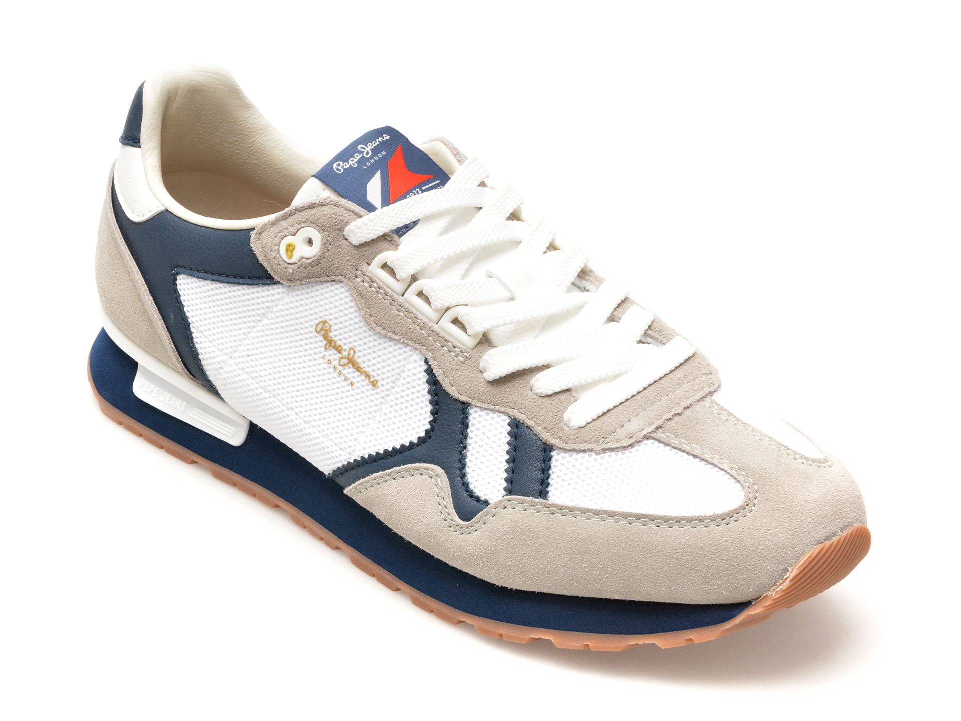 Pantofi sport PEPE JEANS albi, BRIT RETRO, din piele intoarsa Pantofi sport PEPE JEANS albi, BRIT RETRO, din piele intoarsa