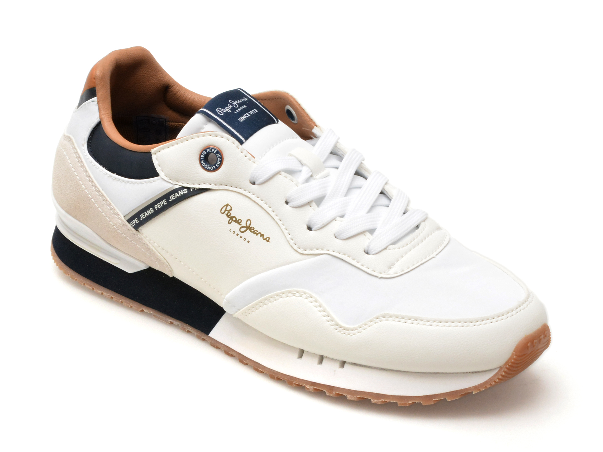 Pantofi sport PEPE JEANS albi, LONDON COURT, din piele ecologica Pantofi sport PEPE JEANS albi, LONDON COURT, din piele ecologica