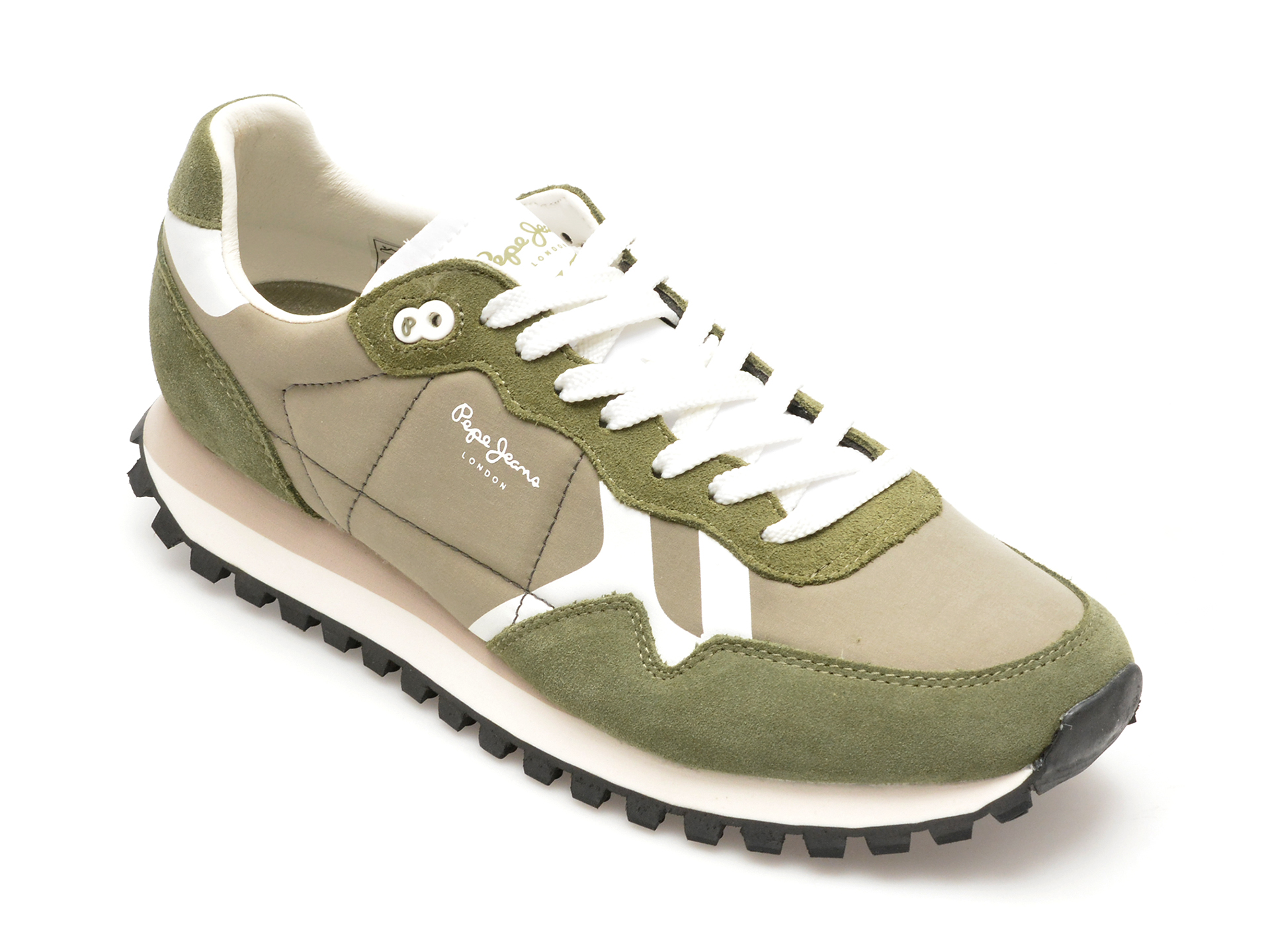 Pantofi sport PEPE JEANS kaki, BRIT-ON PRINT, din material textil si piele intoarsa Pantofi sport PEPE JEANS kaki, BRIT-ON PRINT, din material textil si piele intoarsa