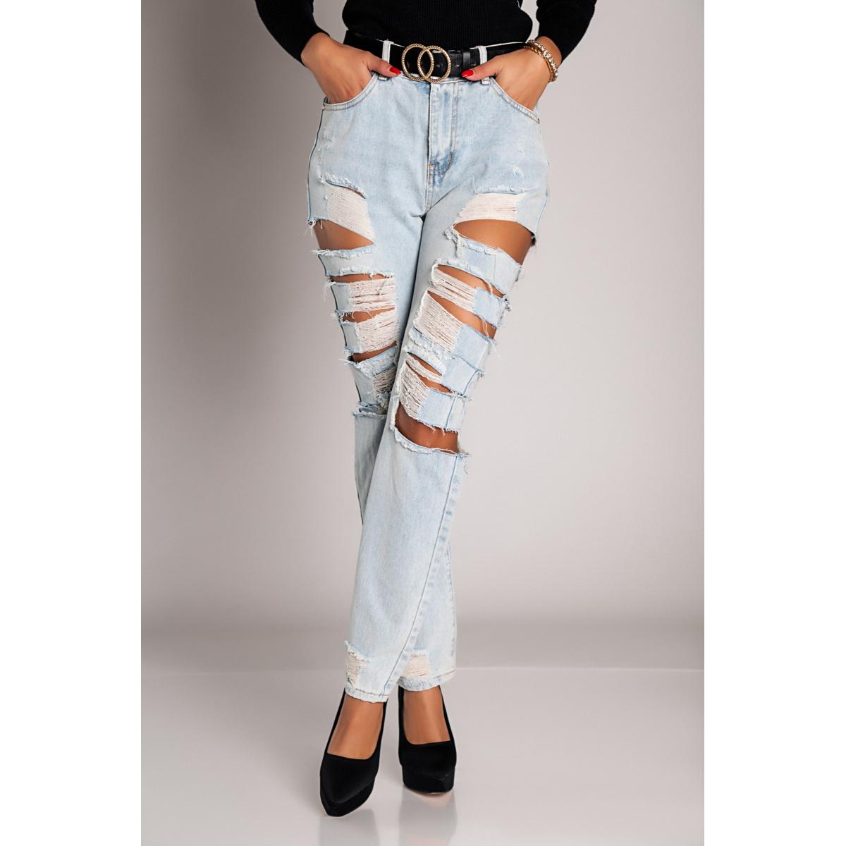 Blugi Drepti Cu Rupturi La Moda Venetina, Albastru Deschis Blugi Drepti Cu Rupturi La Moda Venetina, Albastru Deschis