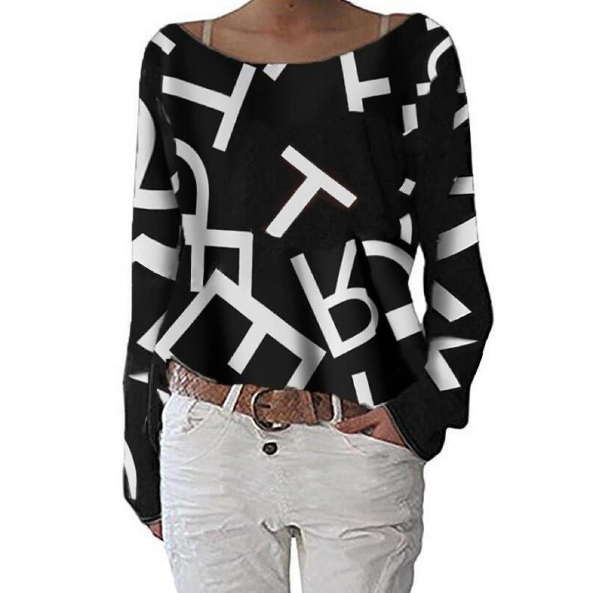 Bluza Eleganta Cu Maneci Lungi Si Imprimeu Litere Osmana, Neagra Bluza Eleganta Cu Maneci Lungi Si Imprimeu Litere Osmana, Neagra