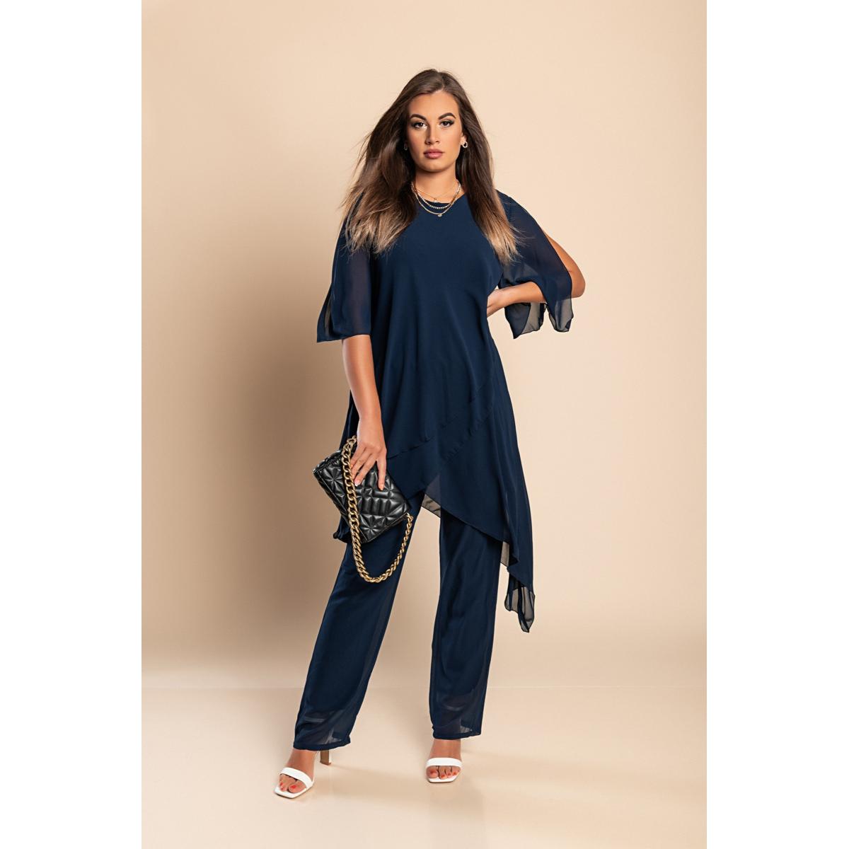 Set Tunică Elegantă Și Pantaloni Lungi Claudette, Albastru Închis Set Tunică Elegantă Și Pantaloni Lungi Claudette, Albastru Închis