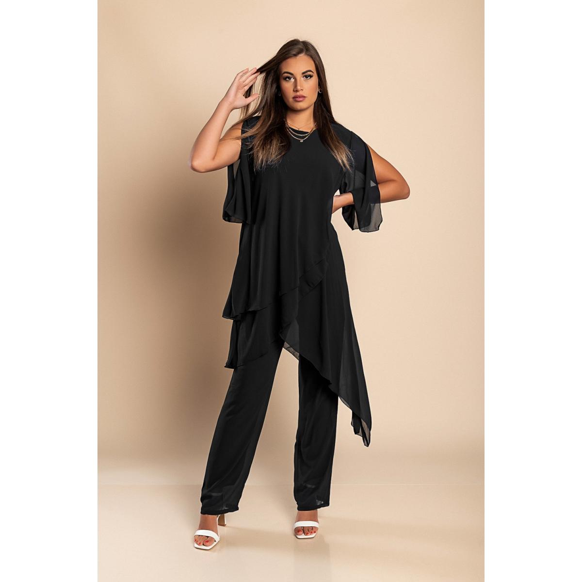 Set Tunică Elegantă Și Pantaloni Lungi Claudette, Negru Set Tunică Elegantă Și Pantaloni Lungi Claudette, Negru