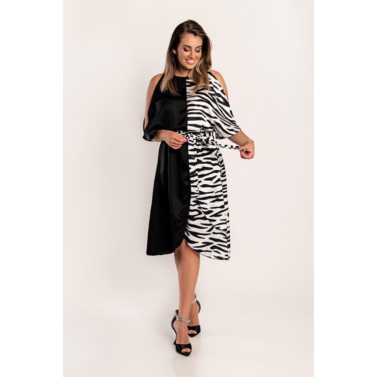 Rochie Midi Eleganta Cu Decolteu Si Imprimeu Lotera, Neagra Rochie Midi Eleganta Cu Decolteu Si Imprimeu Lotera, Neagra