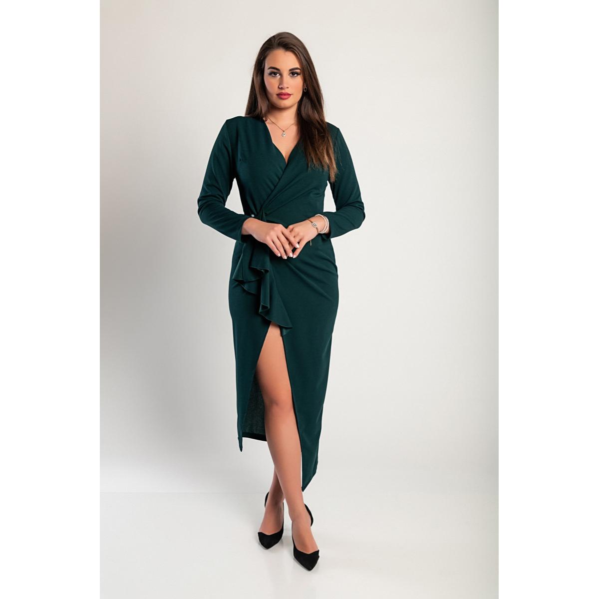 Rochie Midi Elegantă Cu Volane Pliabile Și Mâneci 3/4 Brynlee, Verde Închis Rochie Midi Elegantă Cu Volane Pliabile Și Mâneci 3/4 Brynlee, Verde Închis