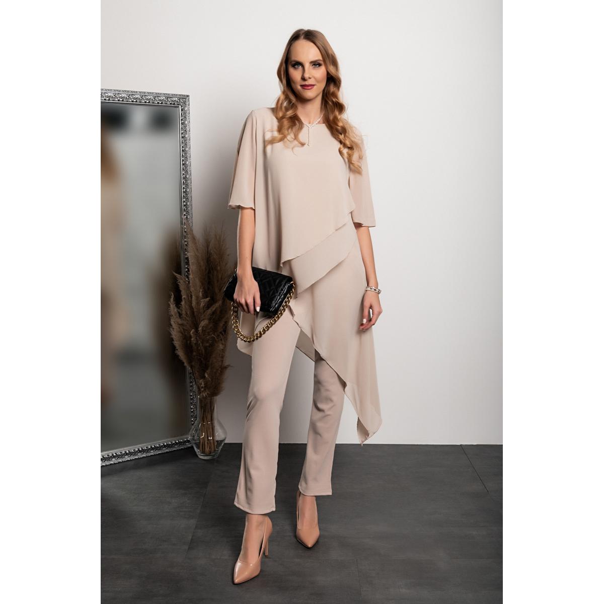 Set Tunică Elegantă Transparentă Și Pantaloni Lungi Claudette, Bej Set Tunică Elegantă Transparentă Și Pantaloni Lungi Claudette, Bej