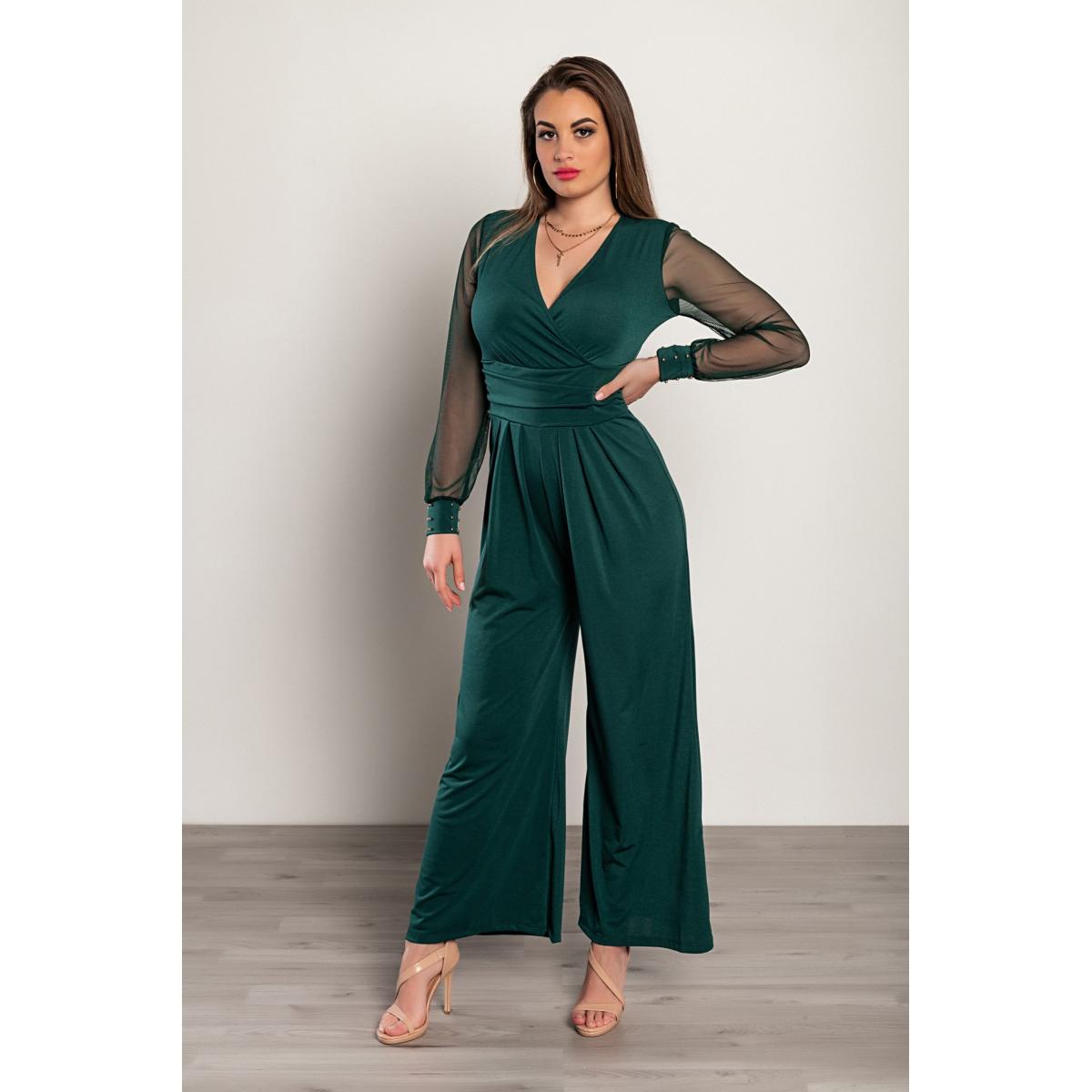 Salopetă Elegantă Cu Decolteu În ''V'' Georgina, Verde Închis Salopetă Elegantă Cu Decolteu În ''V'' Georgina, Verde Închis