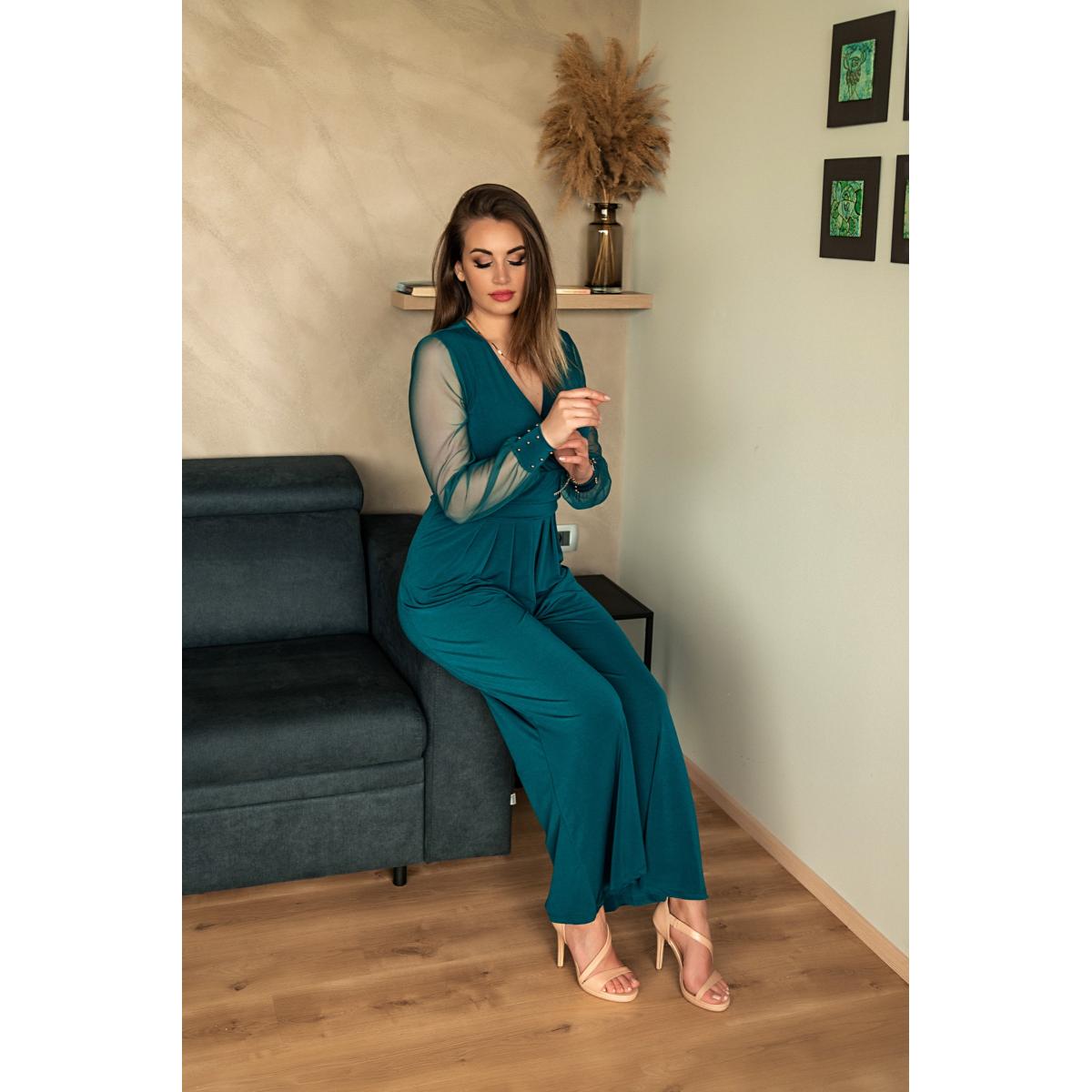 Salopetă Elegantă Cu Decolteu In "V" Georgina, Albastru Petrol Salopetă Elegantă Cu Decolteu In "V" Georgina, Albastru Petrol