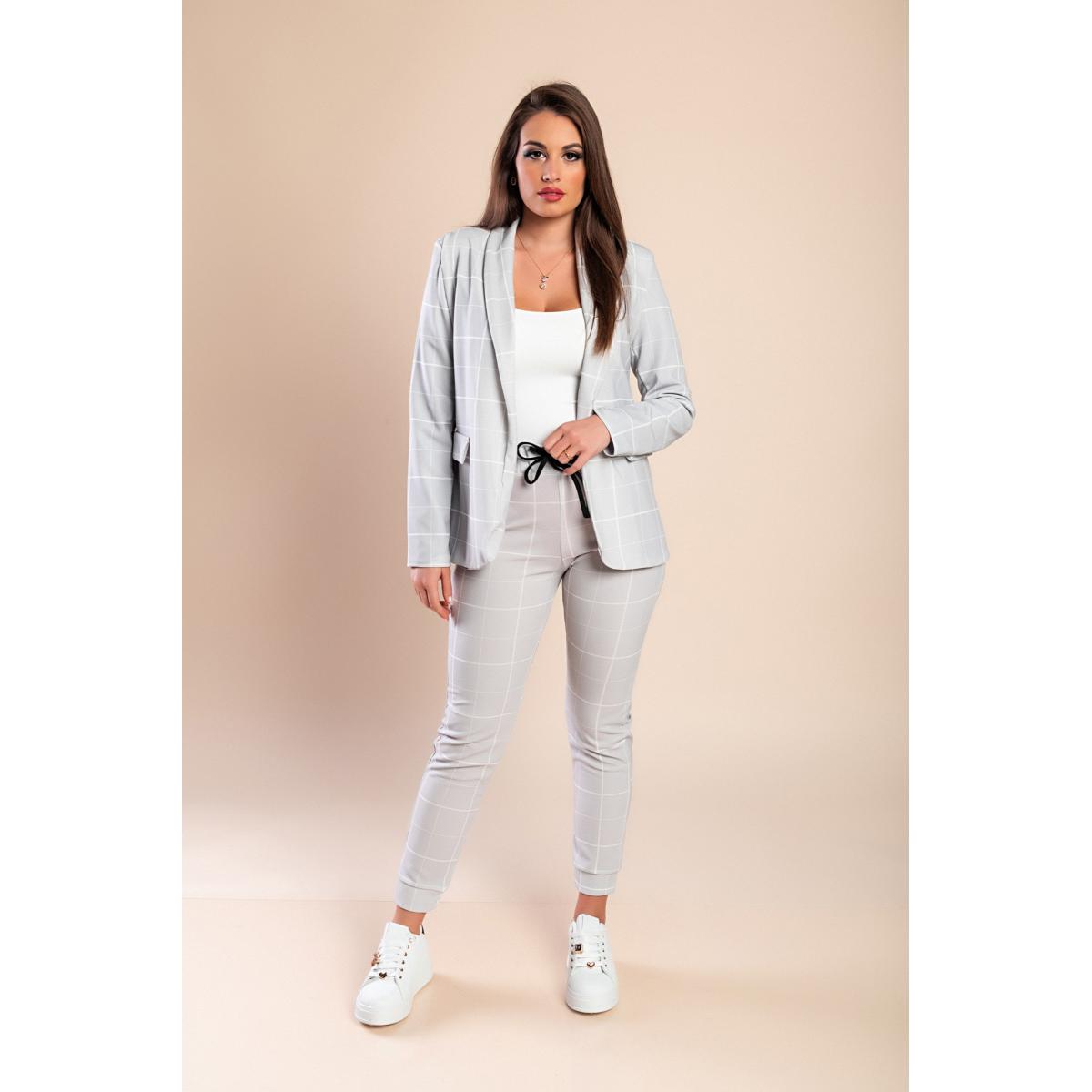 Set Pantaloni Cu Blazer Elegant Cu Imprimeu Estrena, Gri Deschis Set Pantaloni Cu Blazer Elegant Cu Imprimeu Estrena, Gri Deschis
