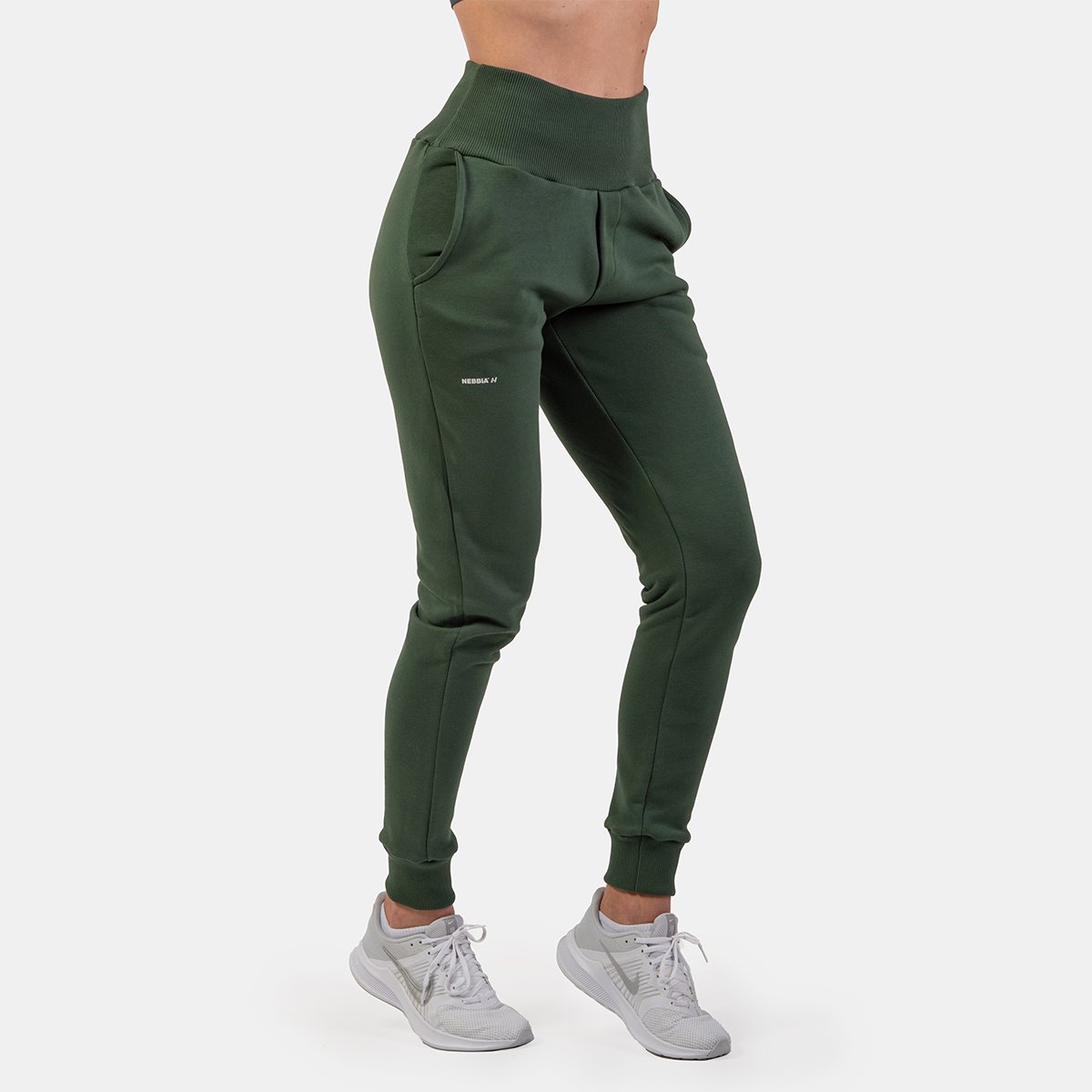 Pantaloni pentru femei High Waist Loose Fit Dark Green - NEBBIA Pantaloni pentru femei High Waist Loose Fit Dark Green - NEBBIA